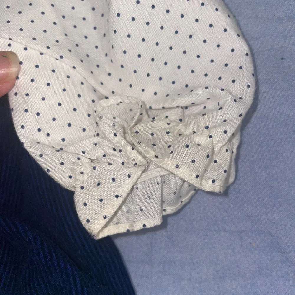 vintage navy blue corduroy jumper dress and white polka dot‎ collared blouse set